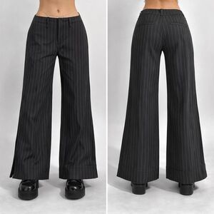 UNIQ Black Pink Pinstripe Wide Leg Pants Slit Hem Stretch Small Y2K Office Siren